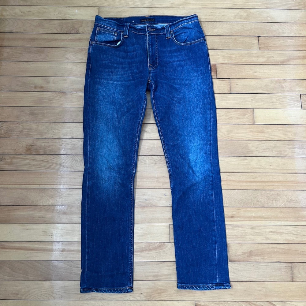 Nudie Jeans Co Thin Finn Pure Streak Slim Tapered Blue Organic Jeans 34x32